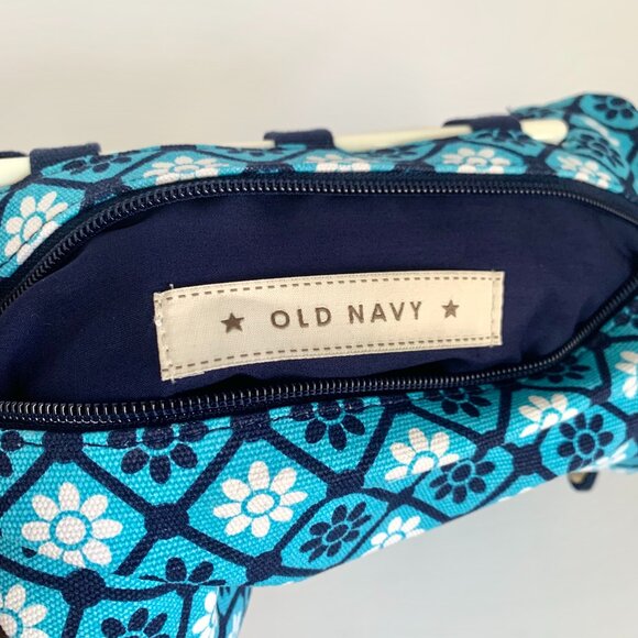 Old Navy Convertible Mod Flower Clutch Purse Bag Blue White Navy Preppy Retro - Picture 11 of 13